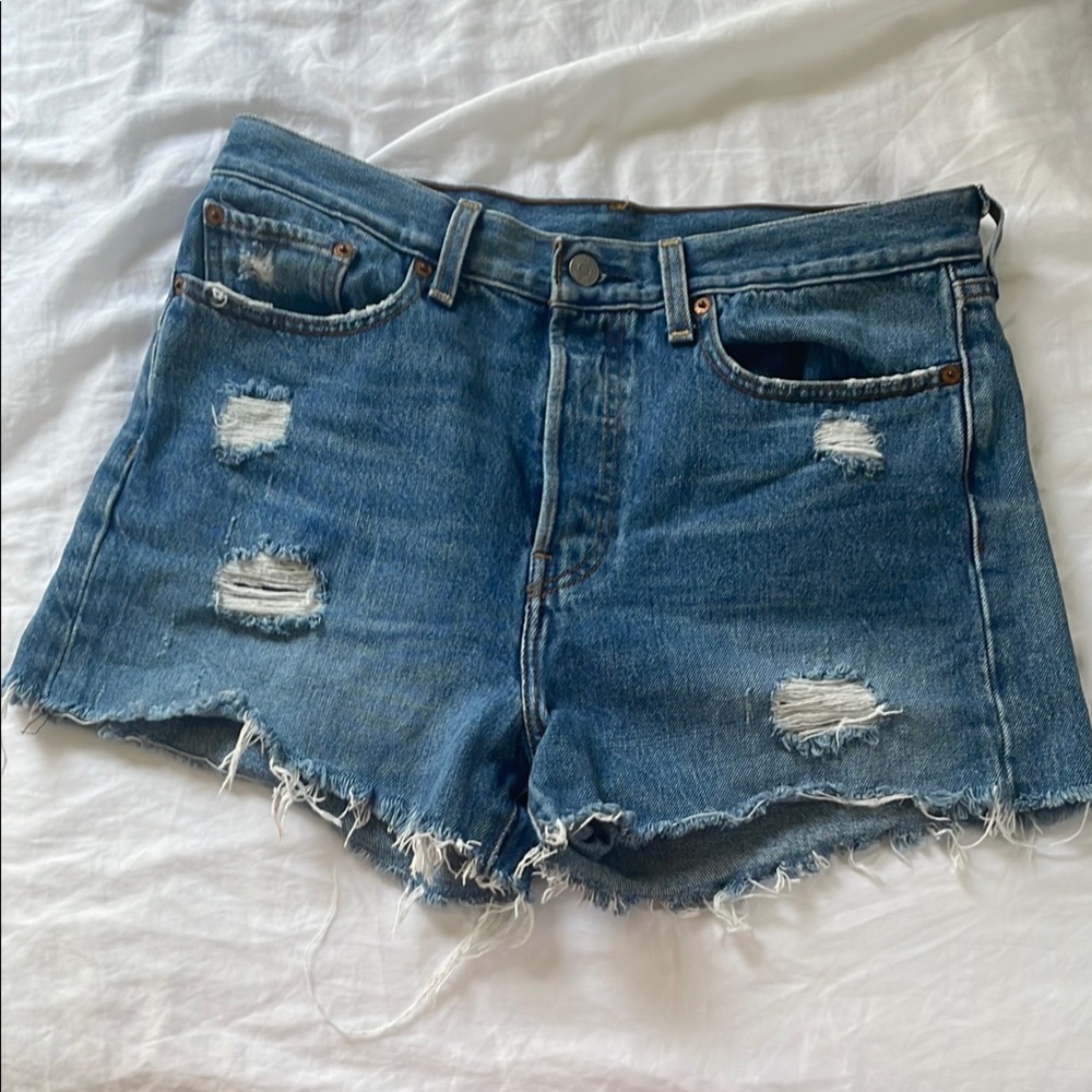 Levi's 501 Blue Distressed Jean Shorts
